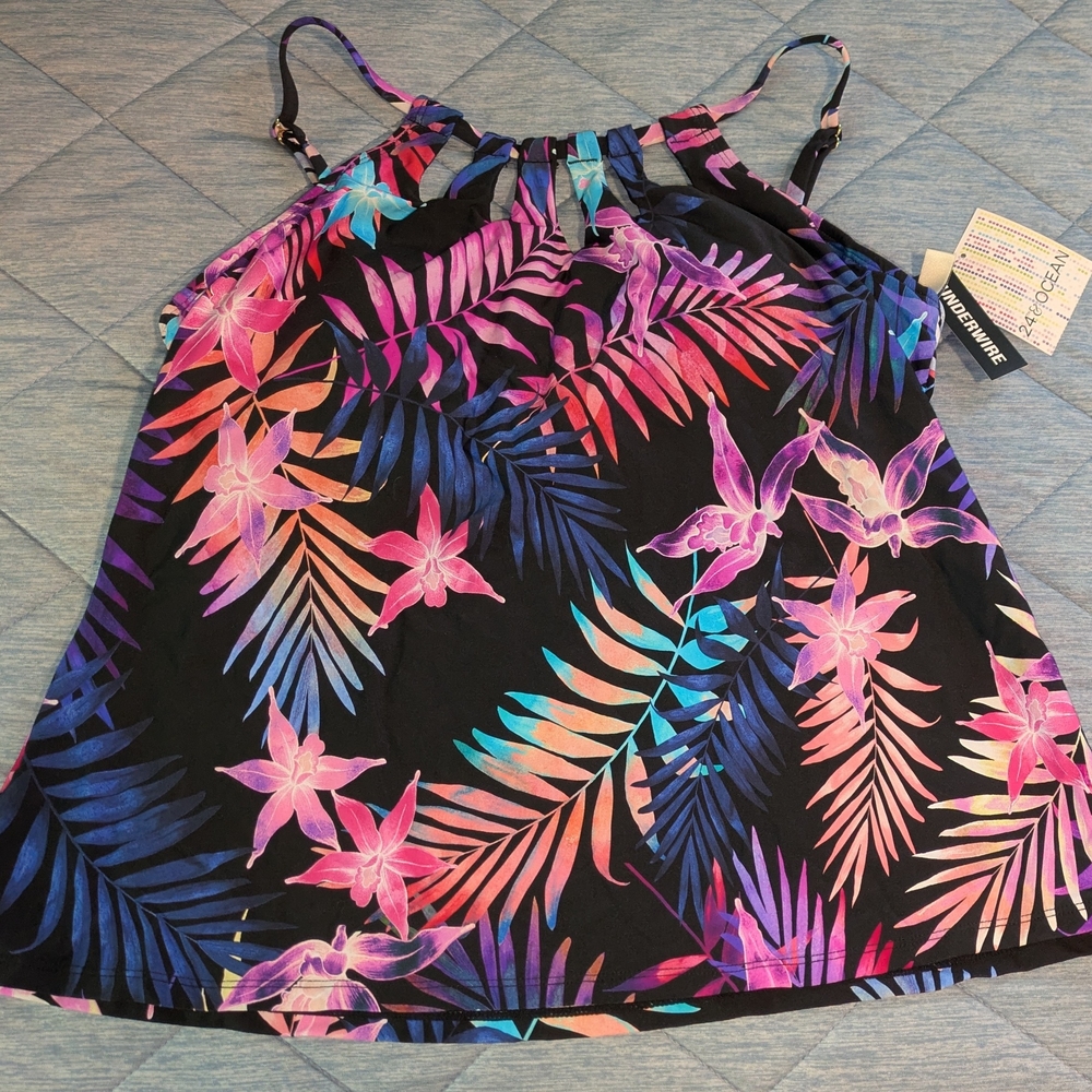 24th & Ocean Tropical Print Swim Top Tankini NWT Size XL